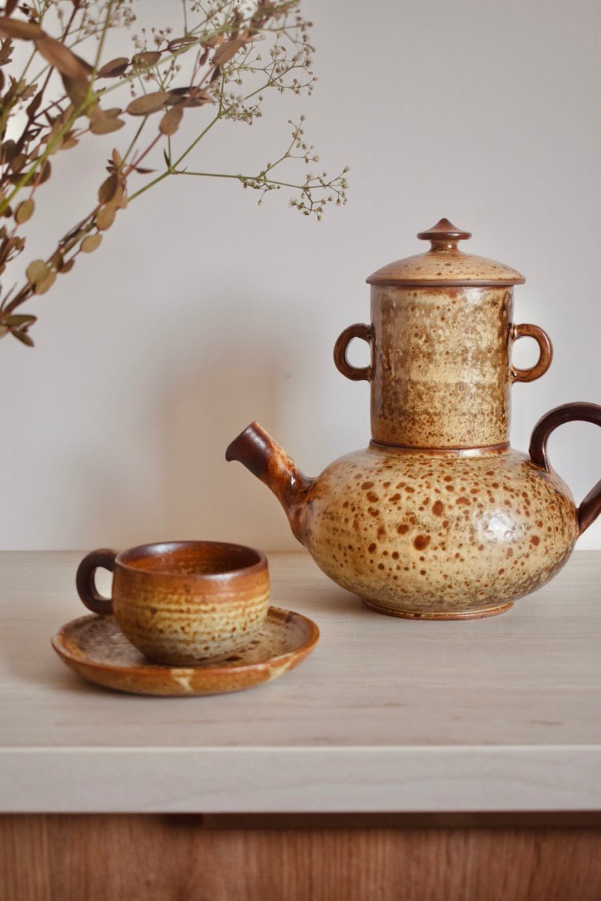 Cafetière théière beige et marron moucheté « SIMONE » - La Recyclerie LS