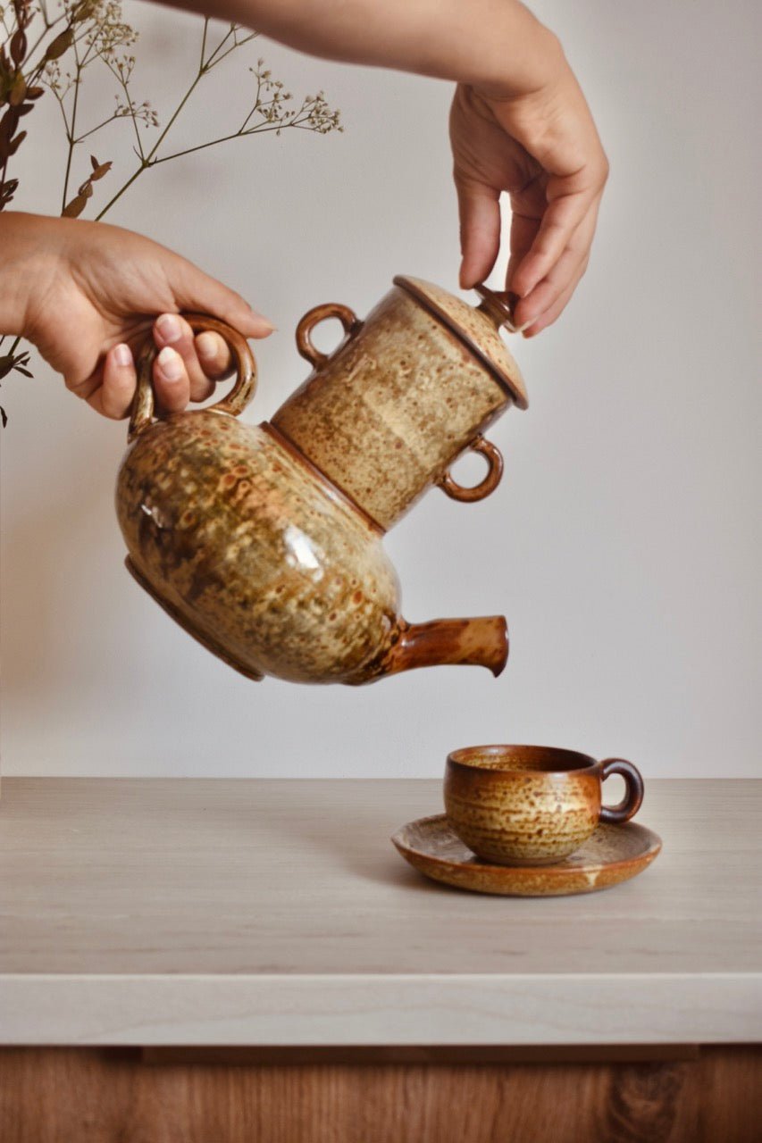 Cafetière théière beige et marron moucheté « SIMONE » - La Recyclerie LS