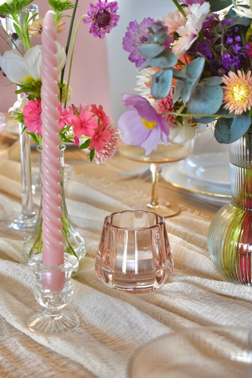 LOCATION Bougeoir photophore "chauffe - plat" en verre rose - La Recyclerie LS