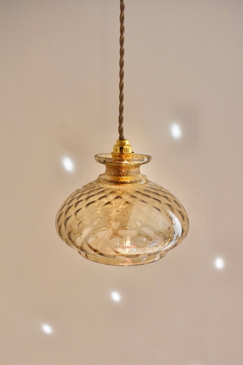 Luminaire suspension verre fumé brillant quadrillé « ANTOINETTE » - La Recyclerie LS