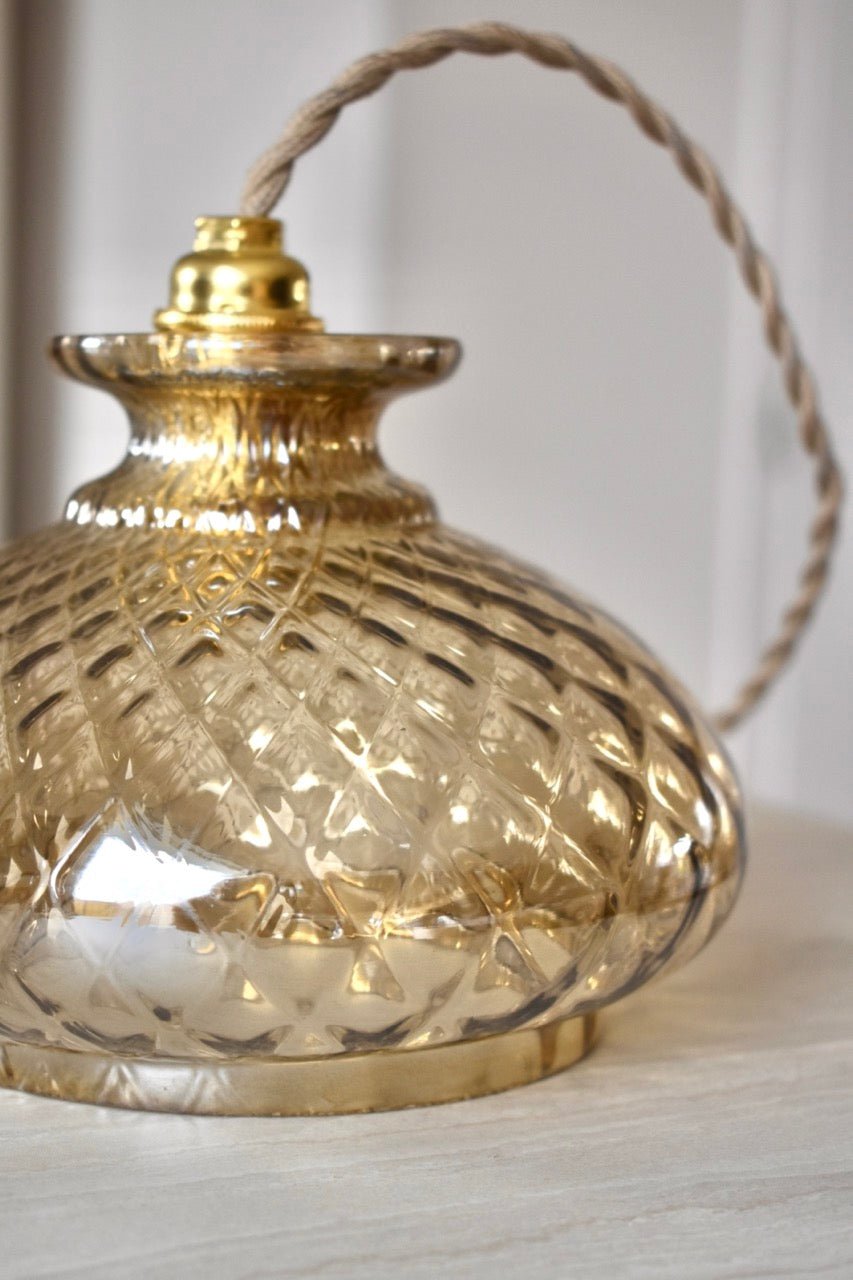 Luminaire suspension verre fumé brillant quadrillé « ANTOINETTE » - La Recyclerie LS