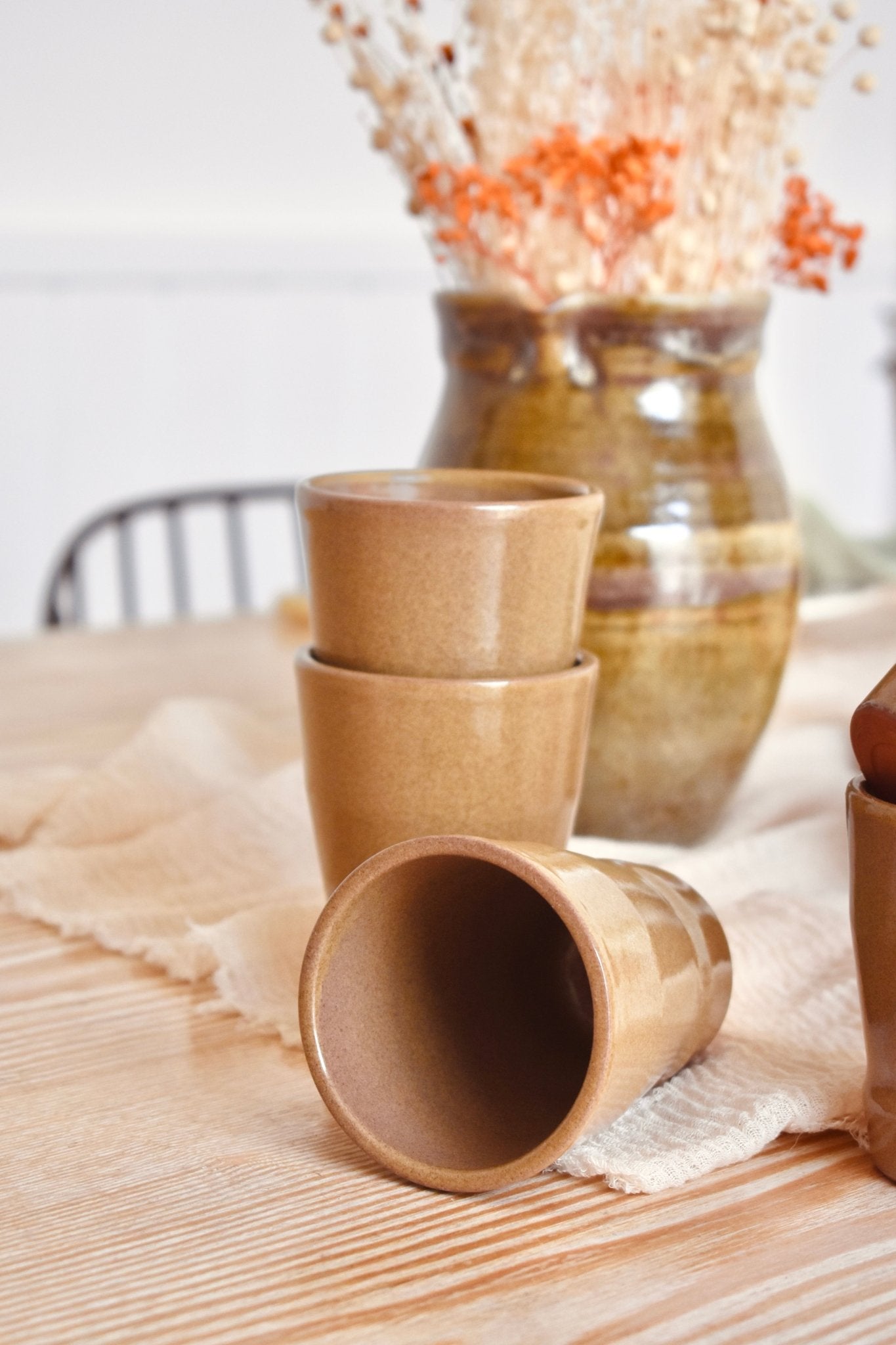 Trio de tasses gobelets en grès taupe « DOUBLE EXPRESSO » - La Recyclerie LS