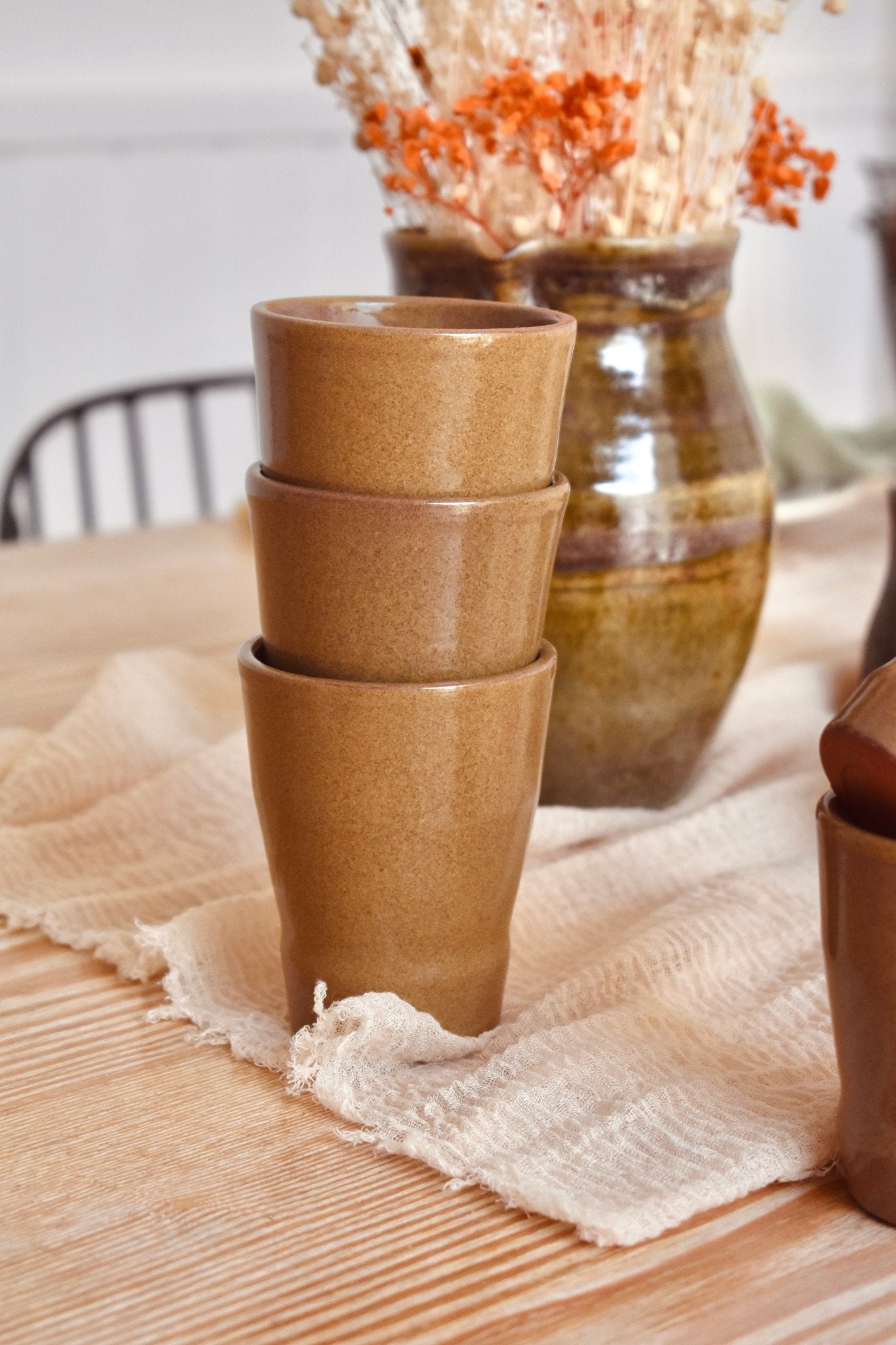 Trio de tasses gobelets en grès taupe « DOUBLE EXPRESSO » - La Recyclerie LS